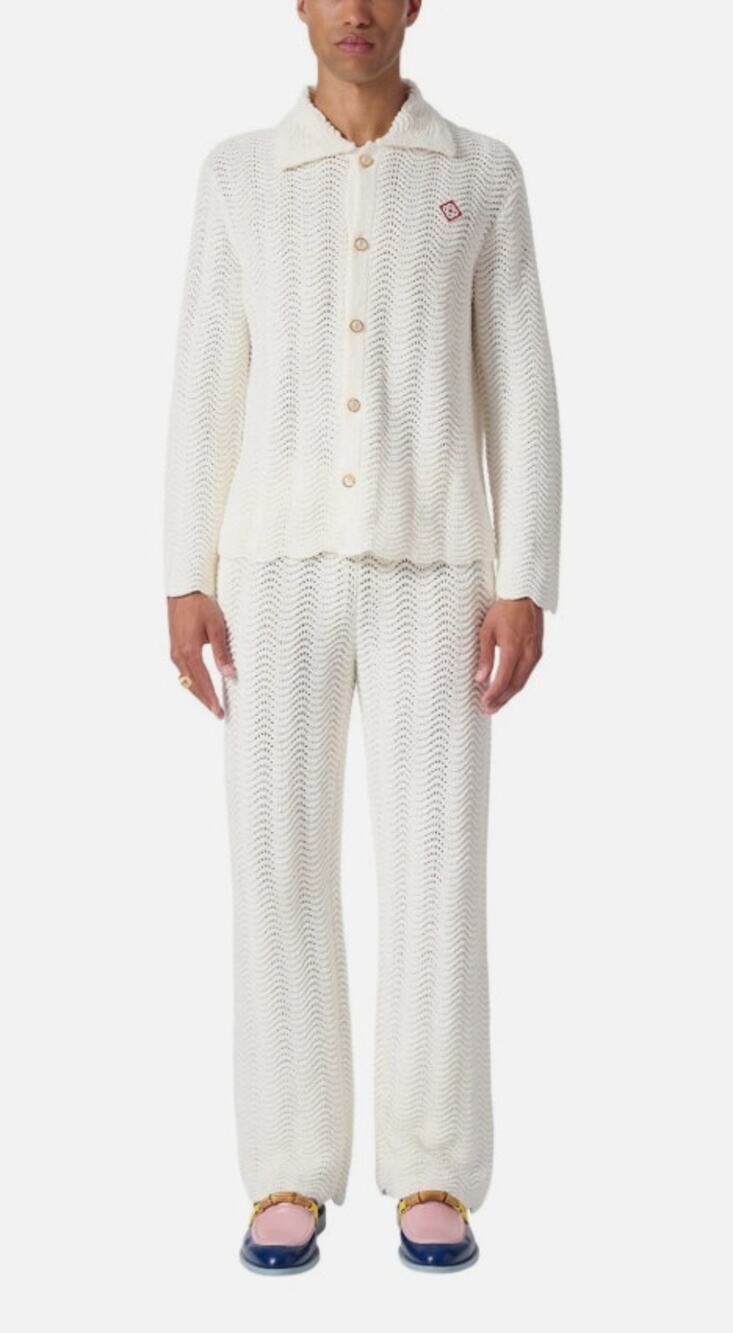 Casablanca Tennis Club White Wavy Gradient Long Sleeve Crochet Shirt Mens XS